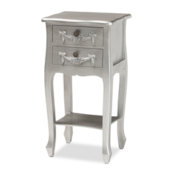 Baxton Studio Eliya Classic and Traditional Brushed Silver Finished Wood 2-Drawer Nightstand